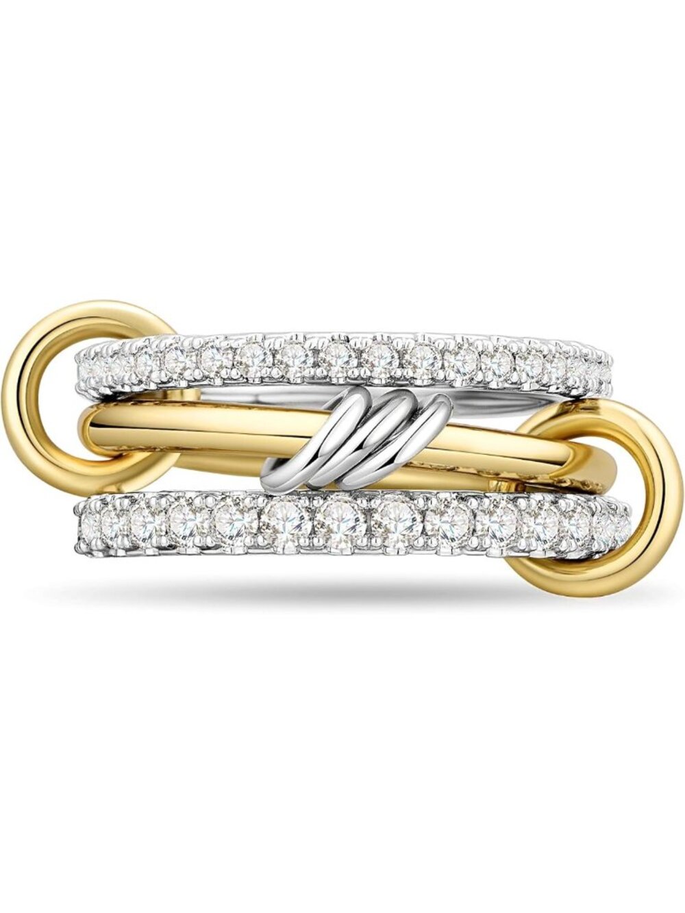14K Gold Plated Stackable Rings Set, 3 Interlocking Bands with CZ, Women’s